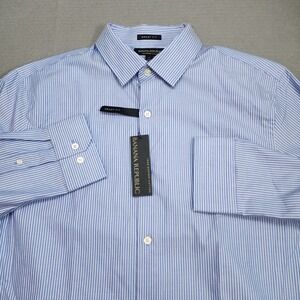 Banana Republic Grant Fit Blue Stripe 120s Supima Cotton Dress Shirt Mens Large